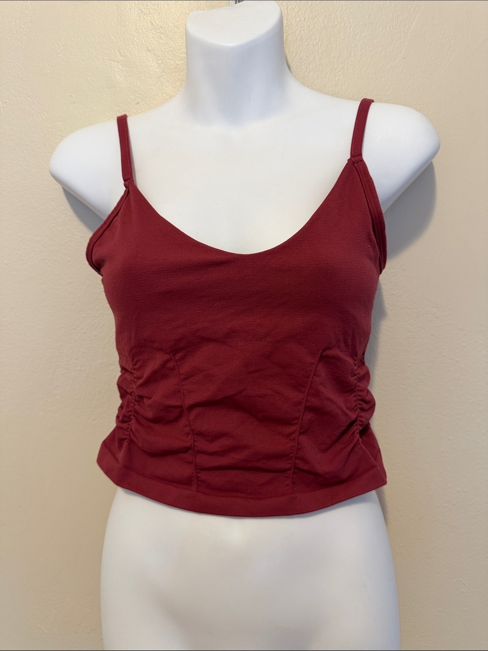 FP Movement by Free People Burgundy Ruched Spaghetti Strap Cami